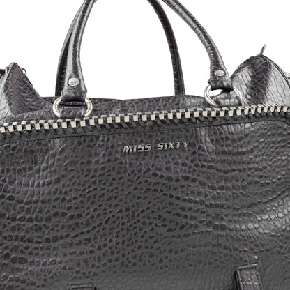 Miss Sixty Black Croc-Effect Frame Zip Handbag