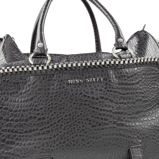 Miss Sixty Black Croc-Effect Frame Zip Handbag