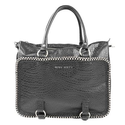 Miss Sixty Black Croc-Effect Frame Zip Handbag