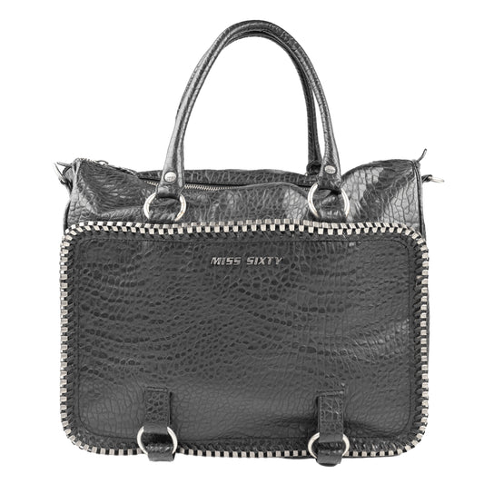 Miss Sixty Black Croc-Effect Frame Zip Handbag