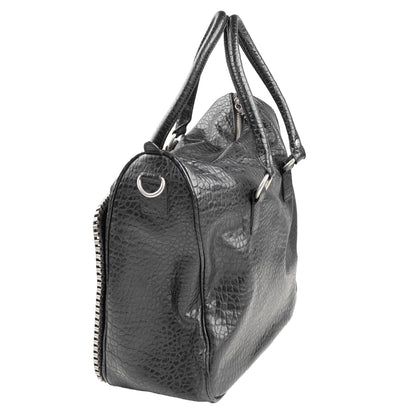 Miss Sixty Black Croc-Effect Frame Zip Handbag