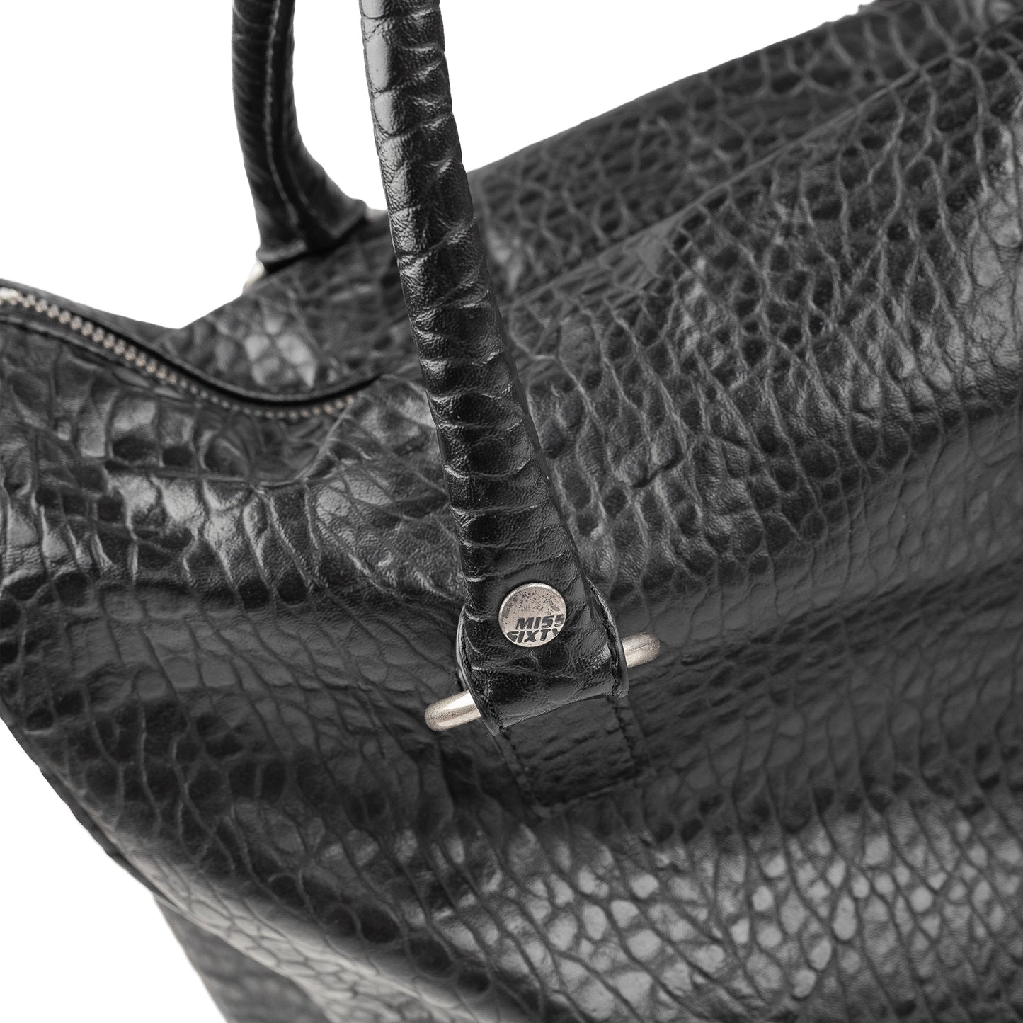 Miss Sixty Black Croc-Effect Frame Zip Handbag