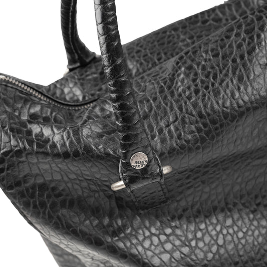 Miss Sixty Black Croc-Effect Frame Zip Handbag