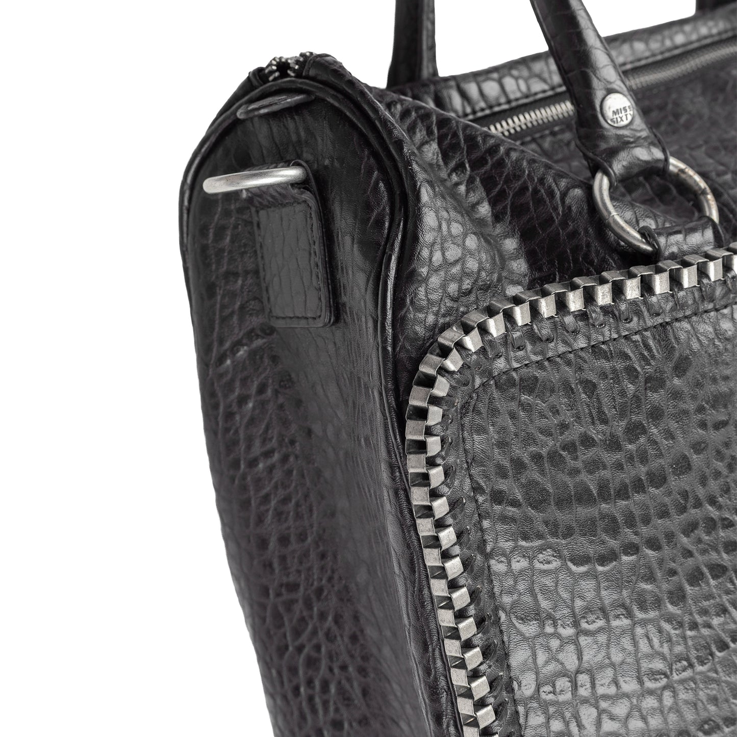 Miss Sixty Black Croc-Effect Frame Zip Handbag