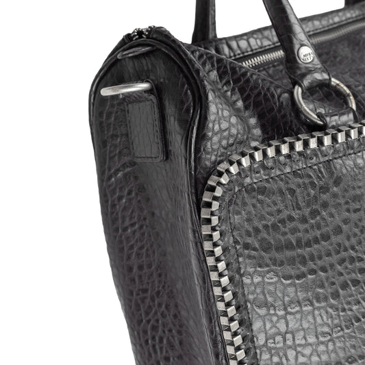 Miss Sixty Black Croc-Effect Frame Zip Handbag