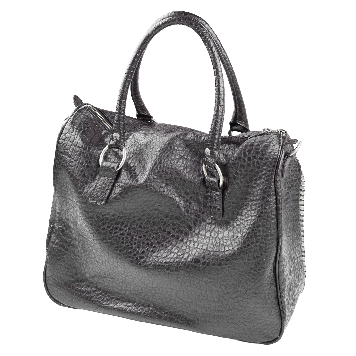 Miss Sixty Black Croc-Effect Frame Zip Handbag