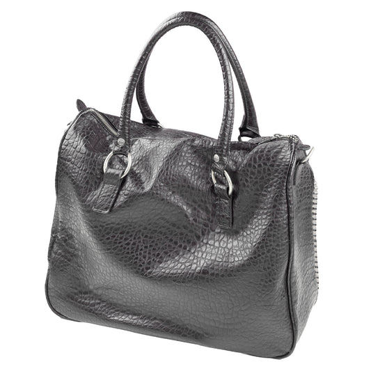 Miss Sixty Black Croc-Effect Frame Zip Handbag