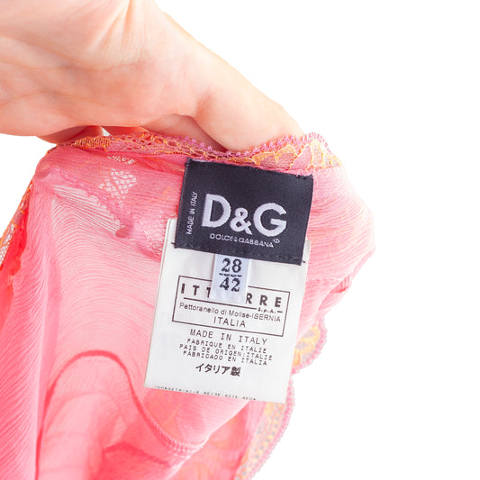 Dolce & Gabbana See-Through Pink Silk Lace Long Sleeve Top (M)