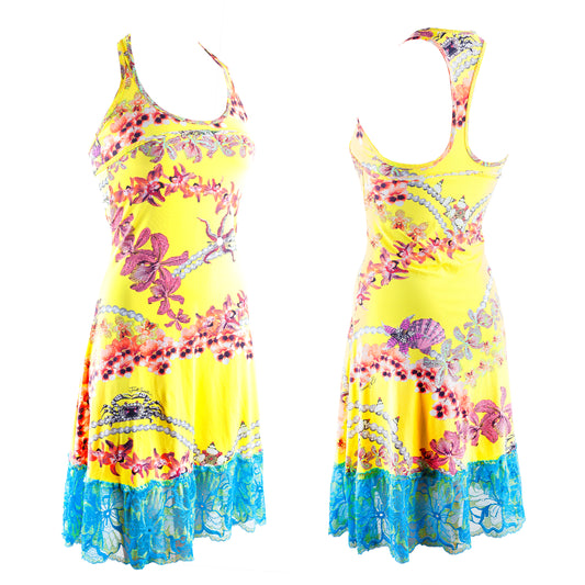 Just Cavalli Colorful Yellow Lace Vintage Dress (M)
