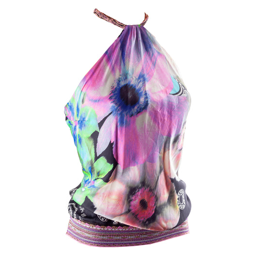 Roberto Cavalli Class Black Silk Halter Top (XL)
