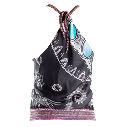 Roberto Cavalli Class Black Silk Halter Top (XL)