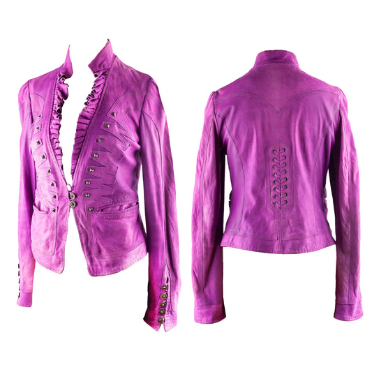 Just Cavalli Purple Suede Leather Vintage Jacket (S)