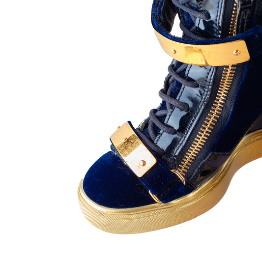 Giuseppe Zanotti Navy Golden Velour Wedge Sneakers