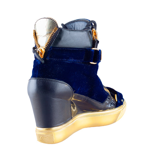 Giuseppe Zanotti Navy Golden Velour Wedge Sneakers