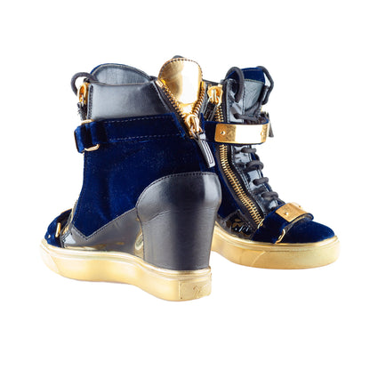 Giuseppe Zanotti Navy Golden Velour Wedge Sneakers  