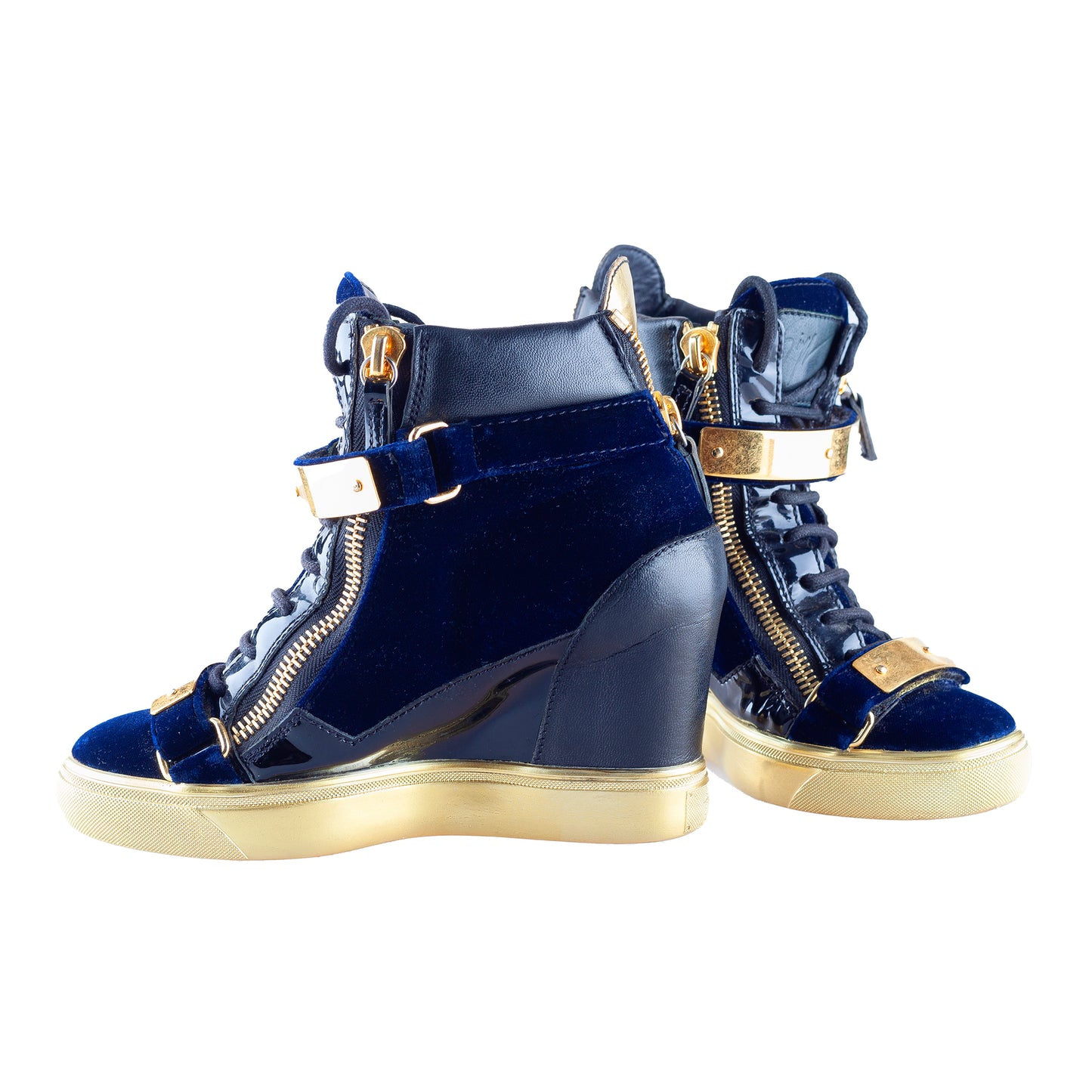 Giuseppe Zanotti Navy Golden Velour Wedge Sneakers
