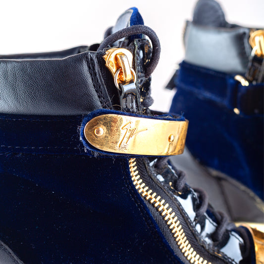 Giuseppe Zanotti Navy Golden Velour Wedge Sneakers