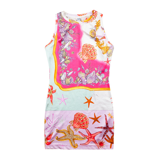 RARE Versace Mare S/S 1992 Ready to Wear Collection Starfish and Seashells Themed Elastic Mini Dress (S)