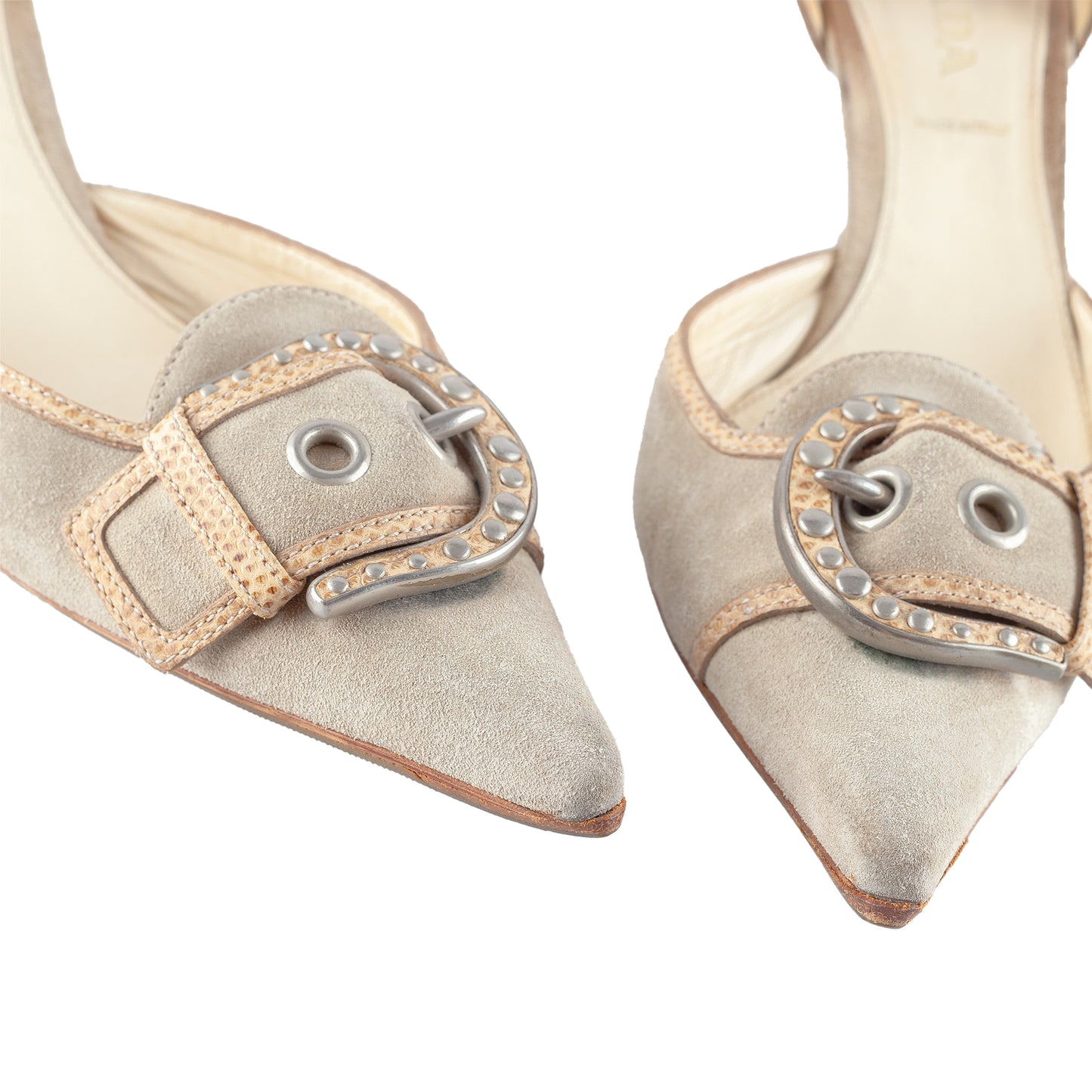 Prada Beige Suede Buckle Kitten Heels (38,5 EU)