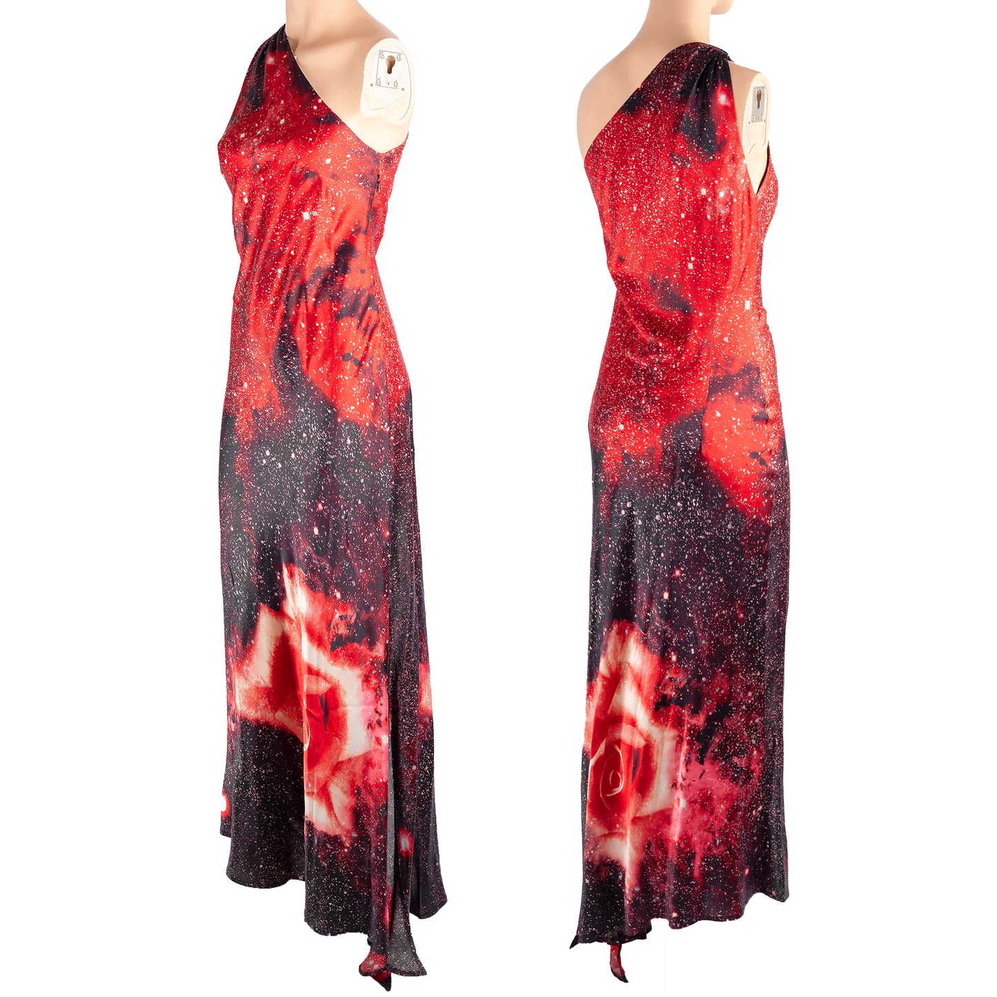 Roberto Cavalli Tessuti Rose Print One-Shoulder Dress (L)