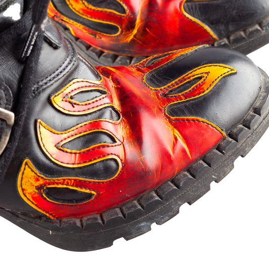 New Rock Vintage Malicia Red Flames Biker Chunky Heel Platform Mid Calf Boots (36 EU)