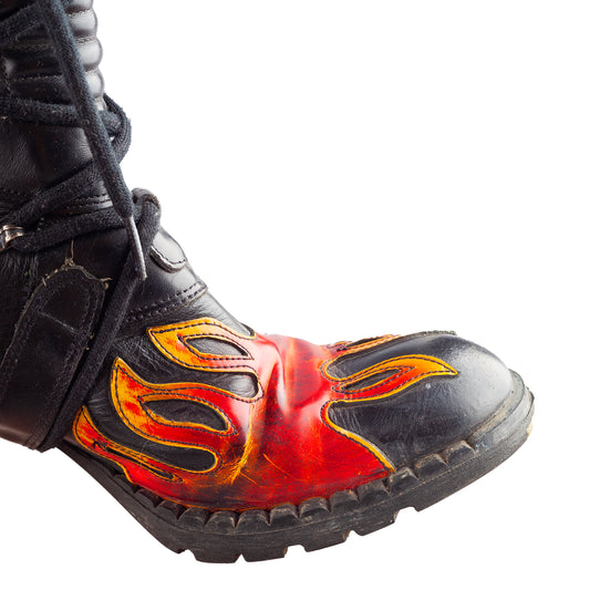 New Rock Vintage Malicia Red Flames Biker Chunky Heel Platform Mid Calf Boots (36 EU)