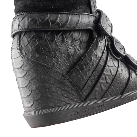 Philipp Plein Vintage Black Croc Wedge Sneakers (36 IT/37 EU)