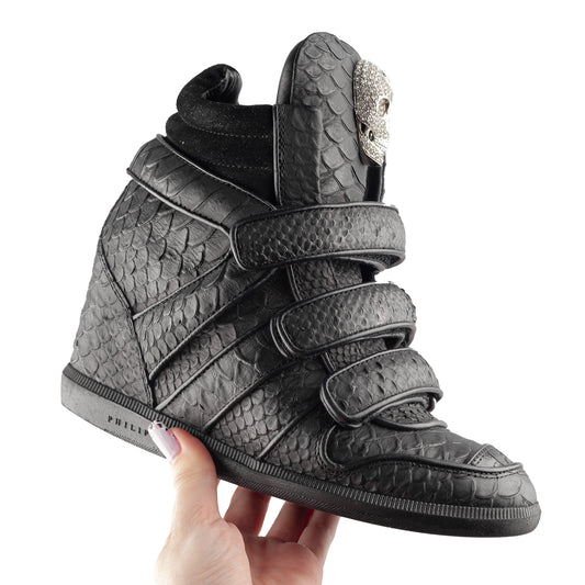 Philipp Plein Vintage Black Croc Wedge Sneakers (36 IT/37 EU)