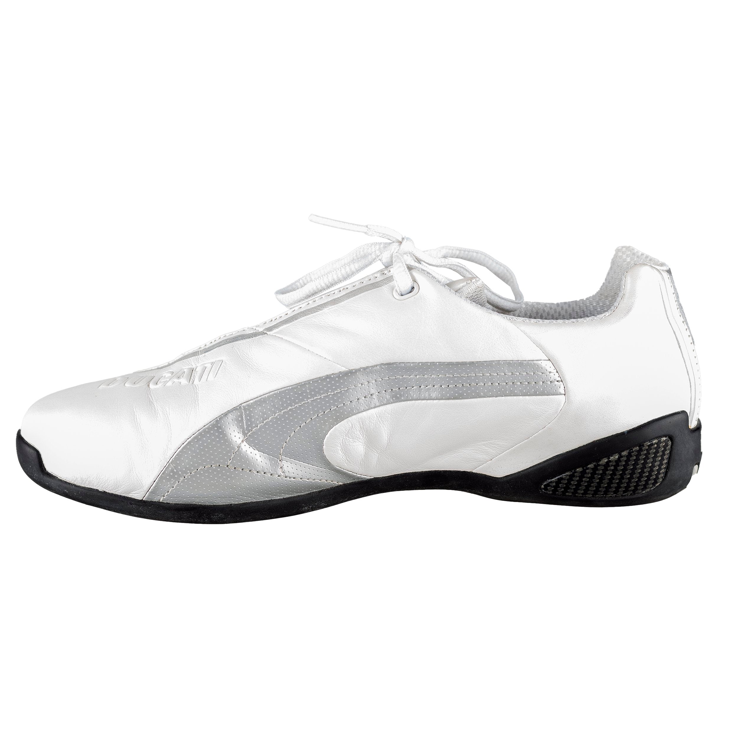 Puma Ducati White Silver Vintage Leather Sneakers 39 EU VOODOO WAREHOUSE