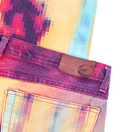 Just Cavalli SS 2001 Multicolor Pixel Face Vintage Pants (M)
