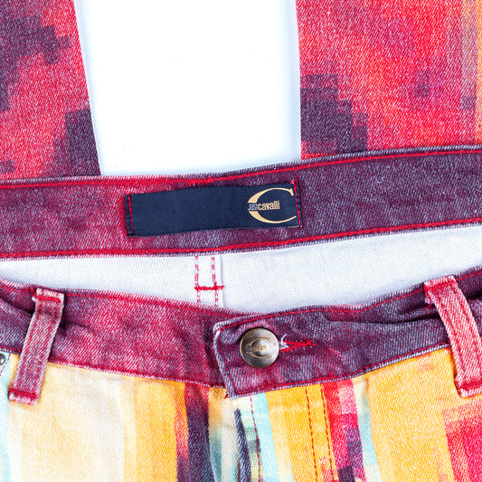 Just Cavalli SS 2001 Multicolor Pixel Face Vintage Pants (M)