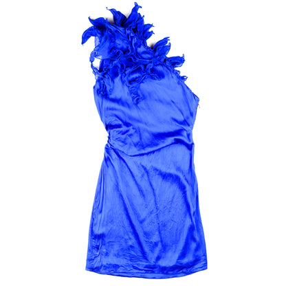 Roberto Cavalli Electric Blue Silk Vintage One Shoulder Dress (S)