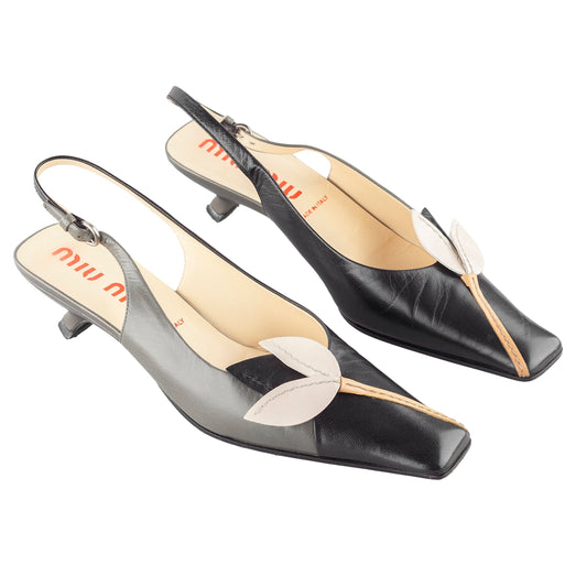 Miu Miu Flower Black / Grey Heels (37 EU)