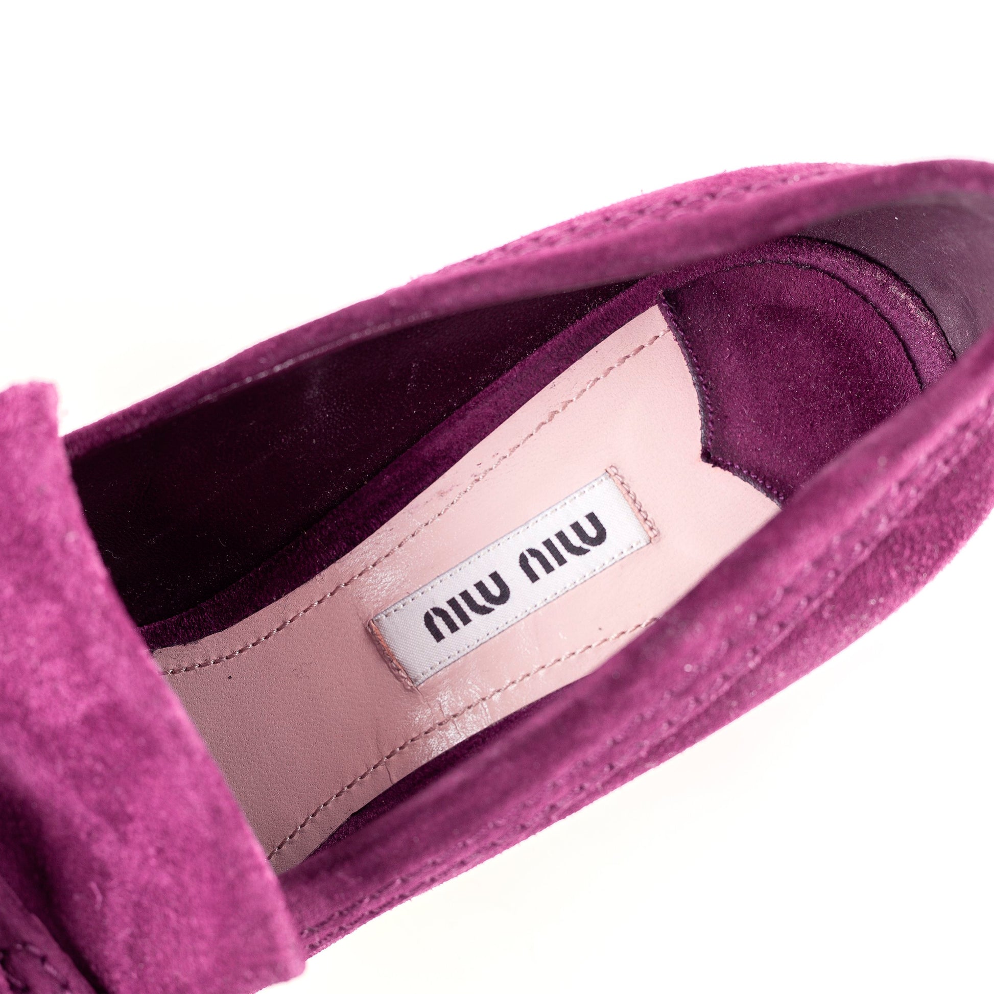 Miu Miu Purple Suede Buckle Heels (38 EU)