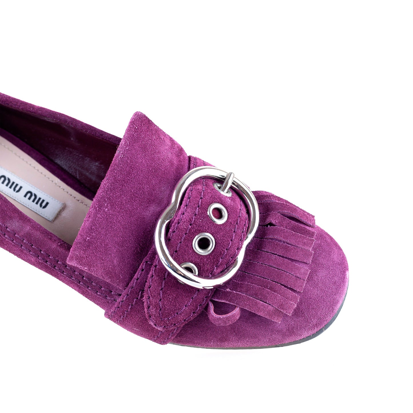 Miu Miu Purple Suede Buckle Heels (38 EU)