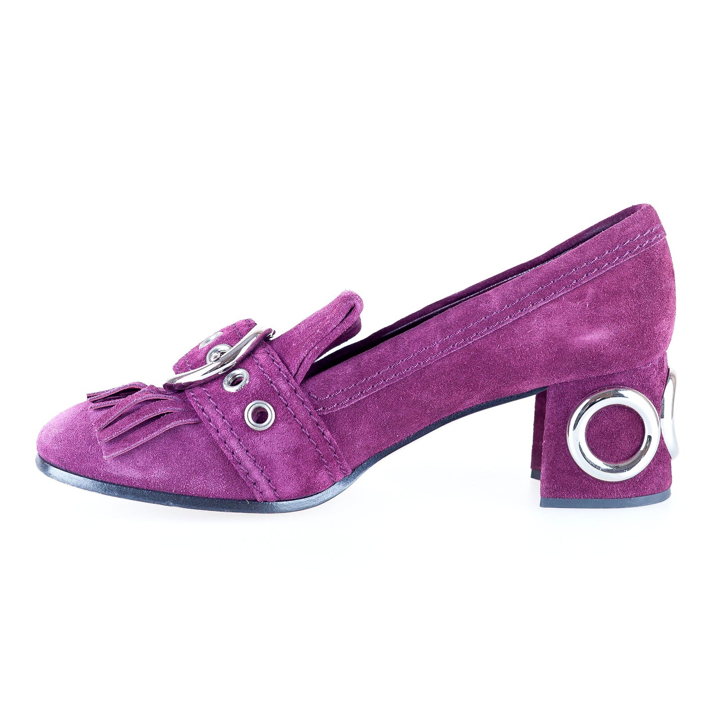 Miu Miu Purple Suede Buckle Heels (38 EU)