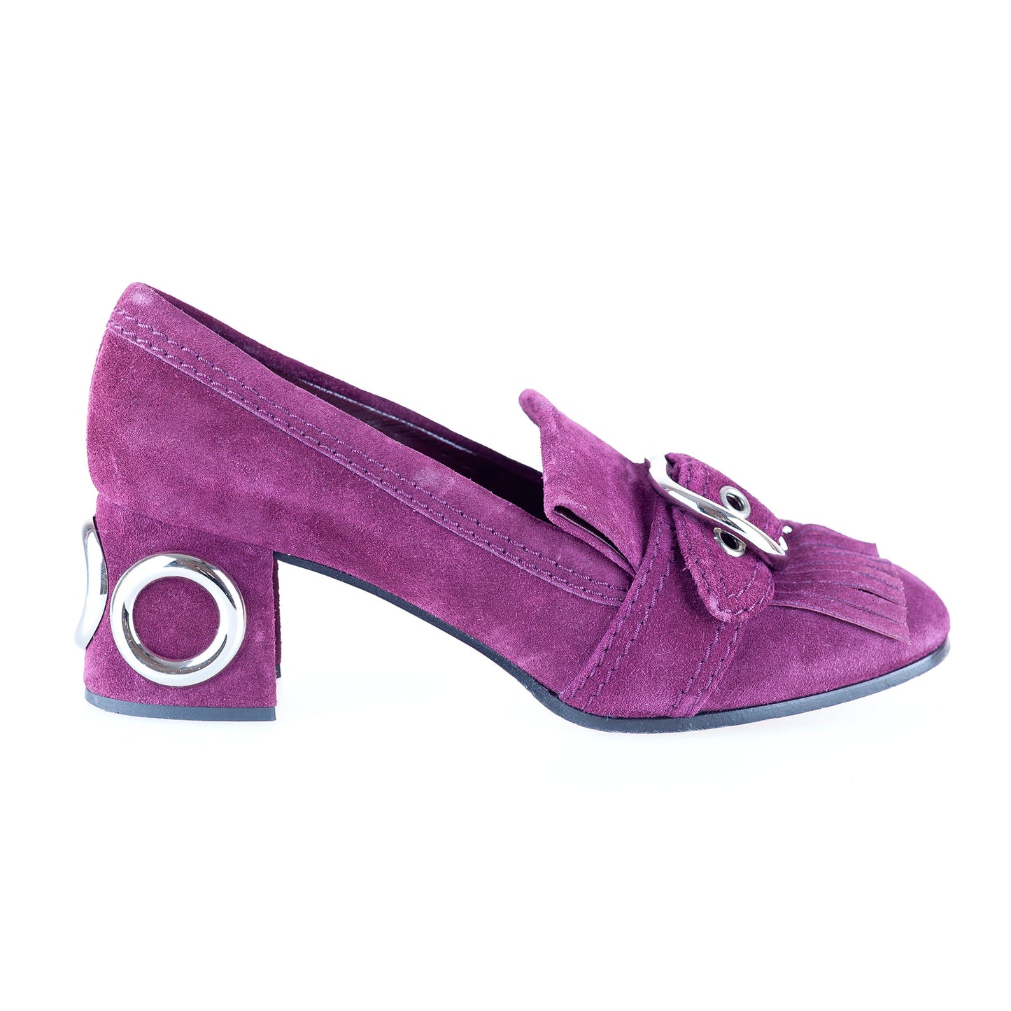 Miu Miu Purple Suede Buckle Heels (38 EU)