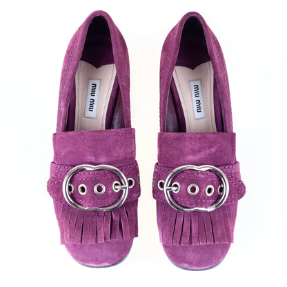 Miu Miu Purple Suede Buckle Heels (38 EU)