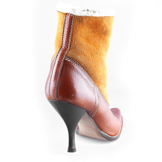 Miu Miu Vintage Brown Leather Pointed Toe Boots (38 EU)