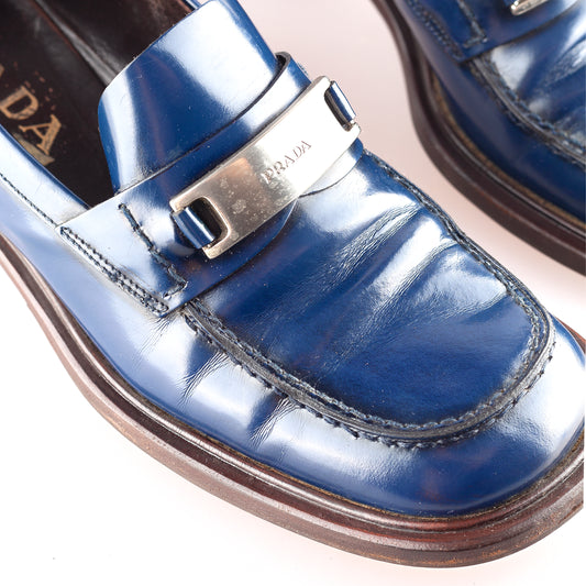 Prada Vintage Blue Leather Loafers (38,5 EU)
