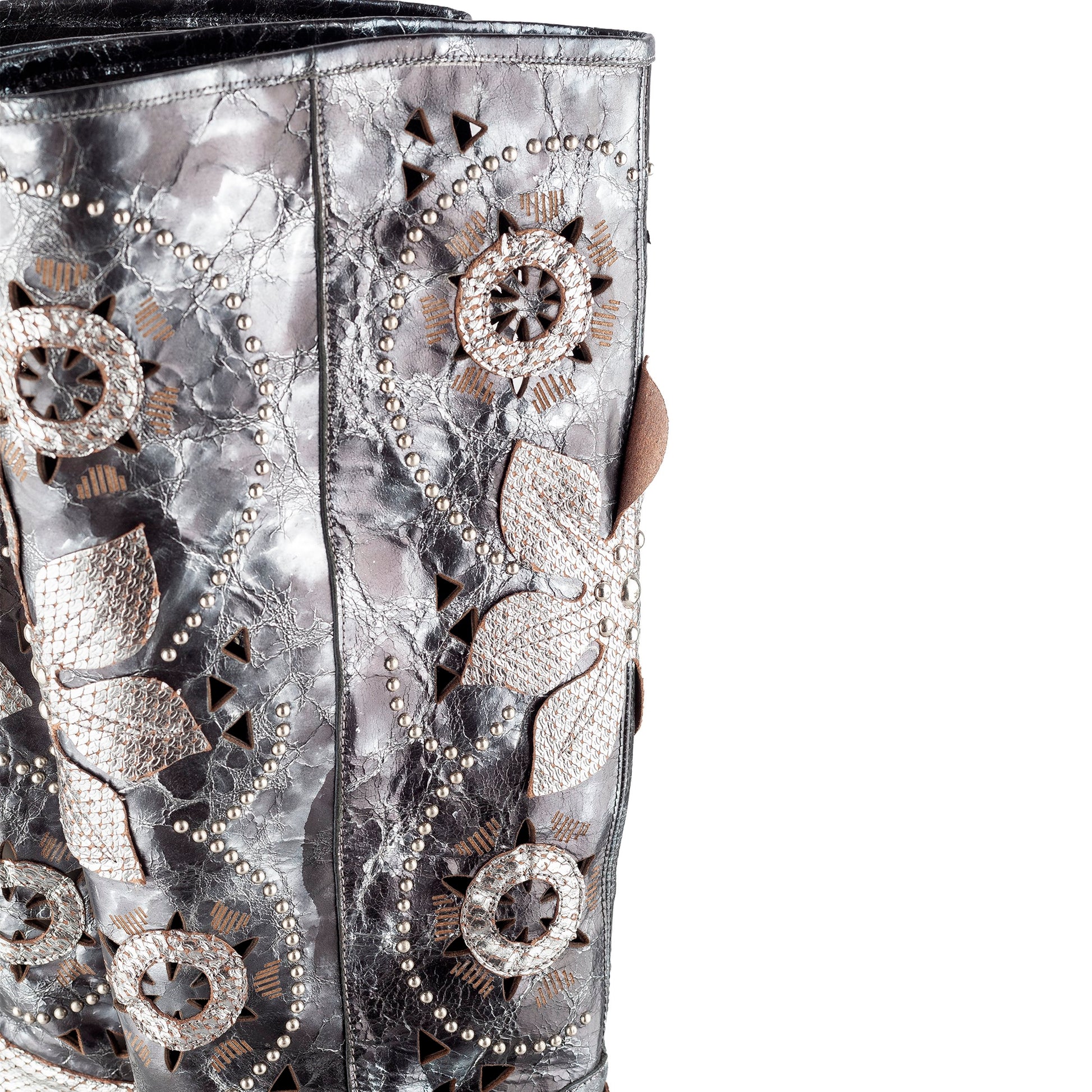 El Dantes Metallic Flowers Pointed Toe High Boots (39 EU)