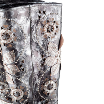 El Dantes Metallic Flowers Pointed Toe High Boots (39 EU)