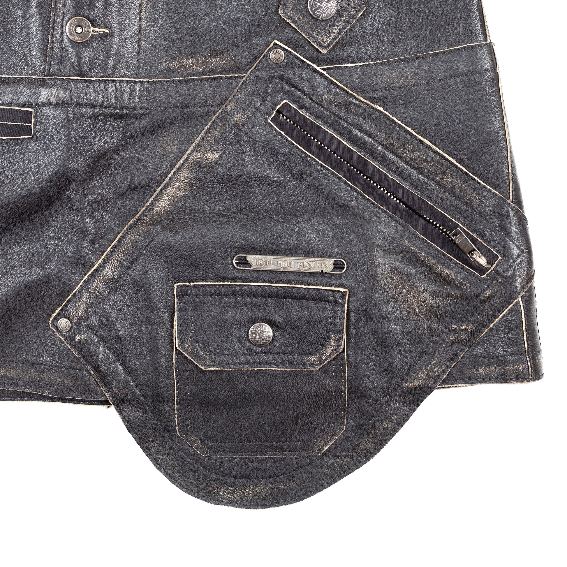 Diesel Brown Cargo Leather Mini Skirt