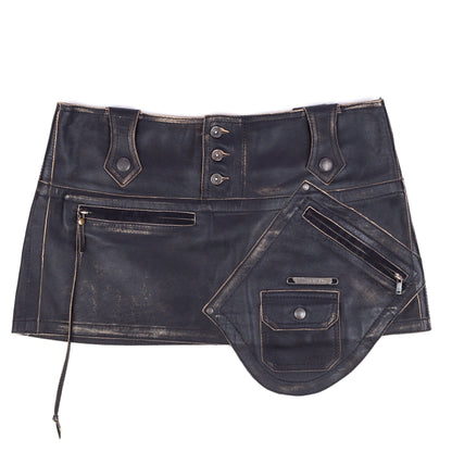 Diesel Brown Cargo Leather Mini Skirt