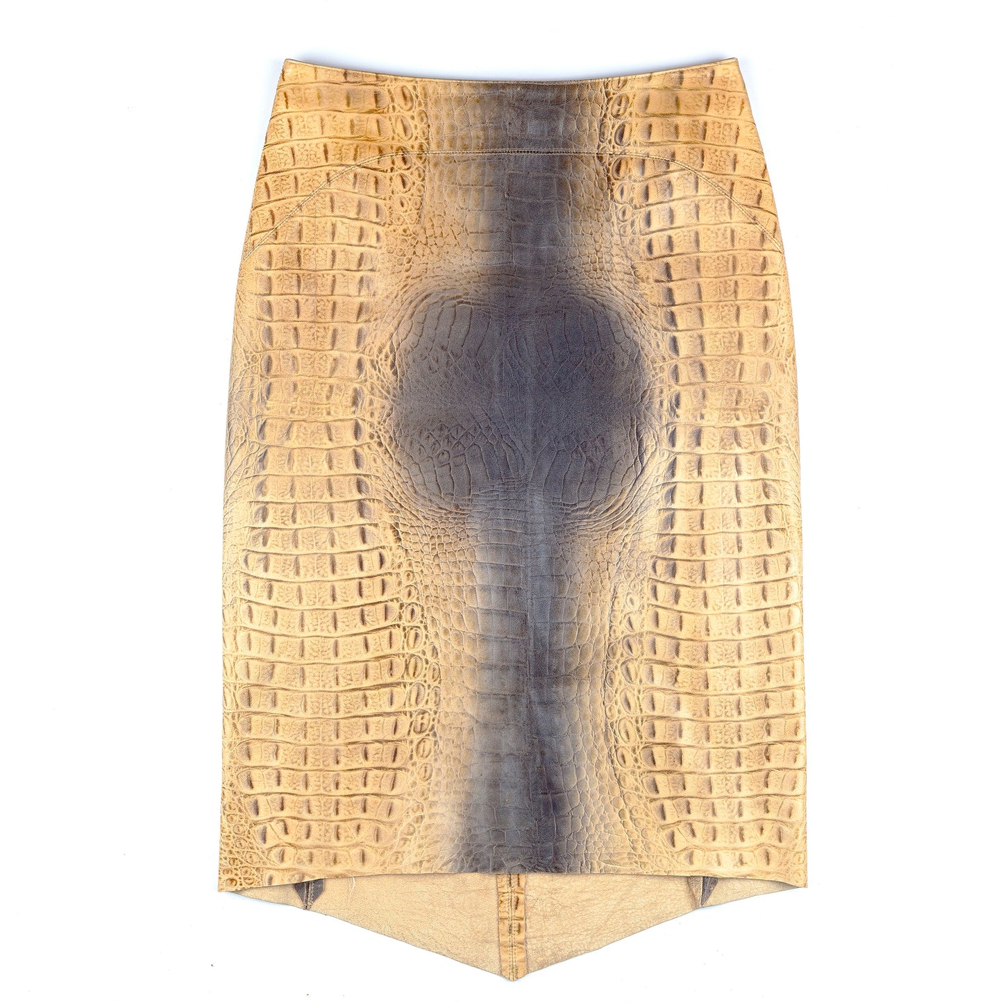 Roberto Cavalli F/W 2000 Beige Croc Embossed Leather Midi Skirt (S)