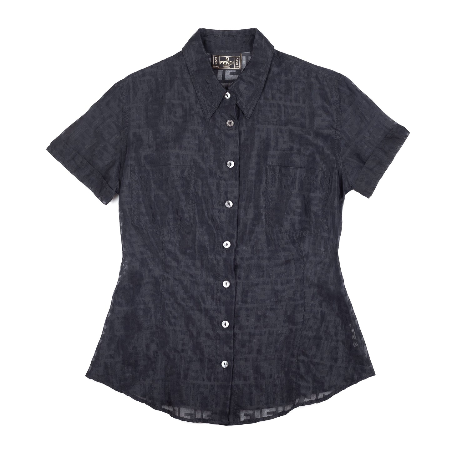 Fendi Zucca Black Mesh Button-Up Shirt