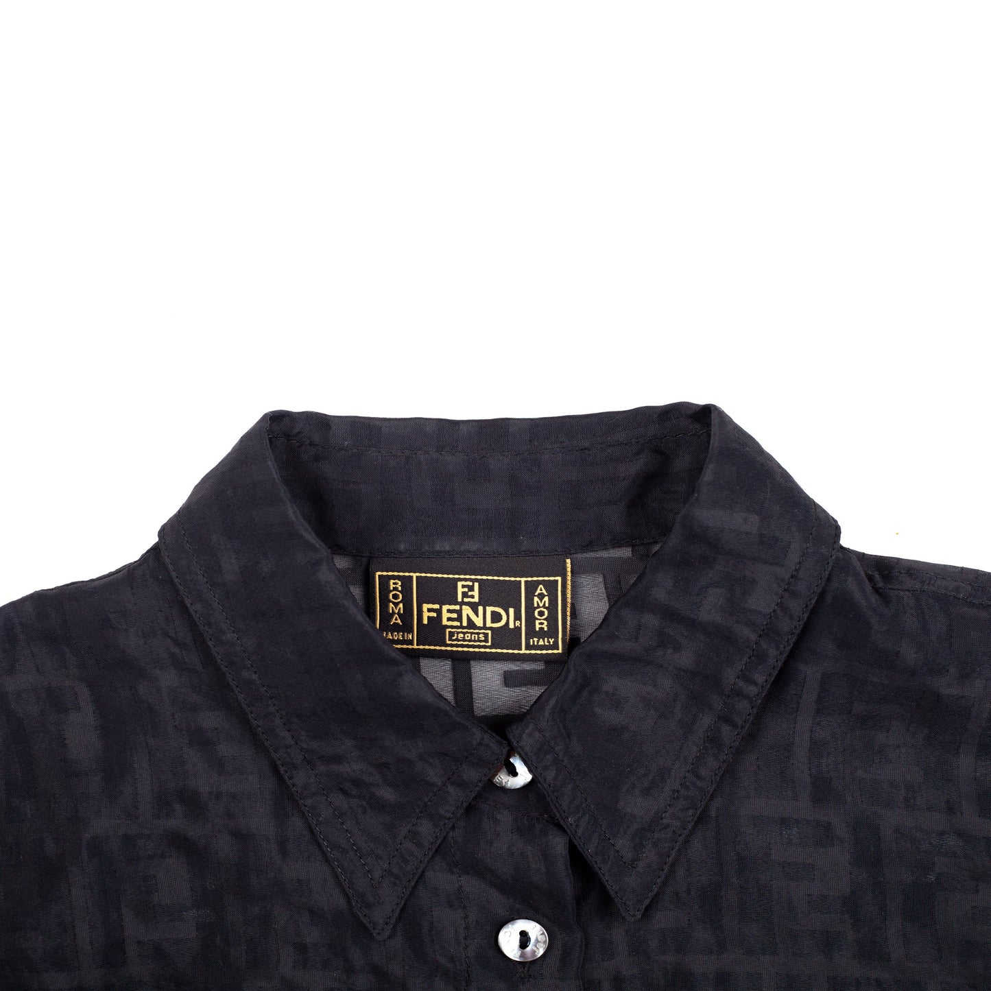 Fendi Zucca Black Mesh Button-Up Shirt