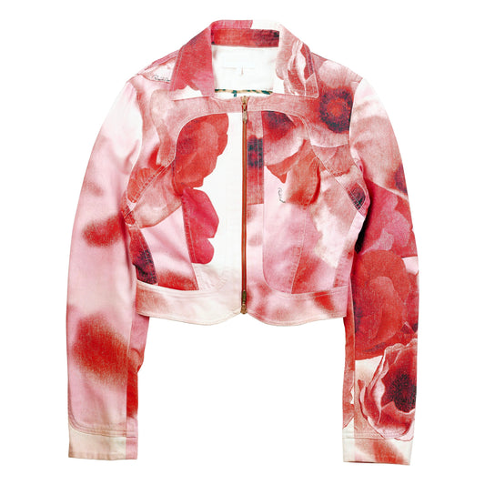 Roberto Cavalli S/S 2000 Pink/Red Roses Denim Jacket