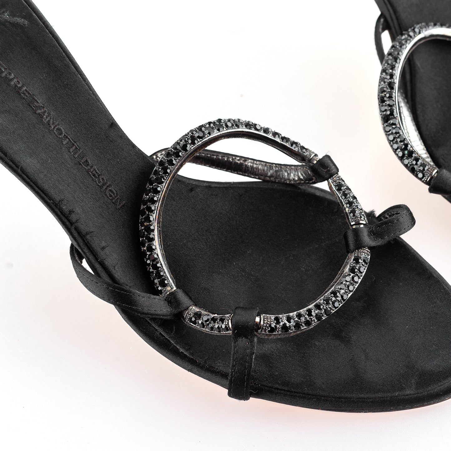 Giuseppe Zanotti Vintage Black Satin Sandal Kitten Heels (37 IT/38 EU)