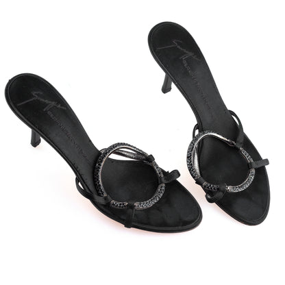 Giuseppe Zanotti Vintage Black Satin Sandal Kitten Heels (37 IT/38 EU)